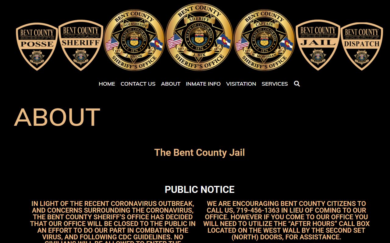 Bent County Jail inmate population about page