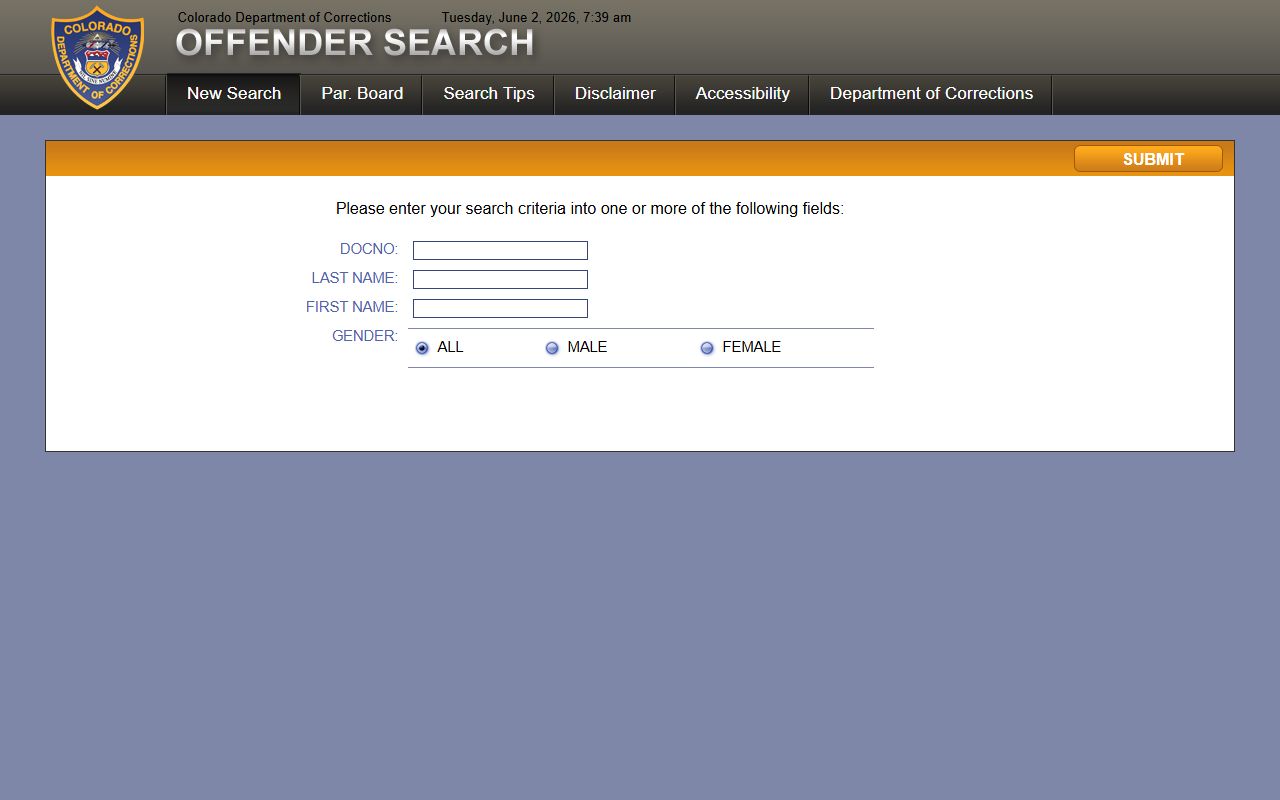 Bent County Correctional Facility inmate lookup through CDOC Offender Search